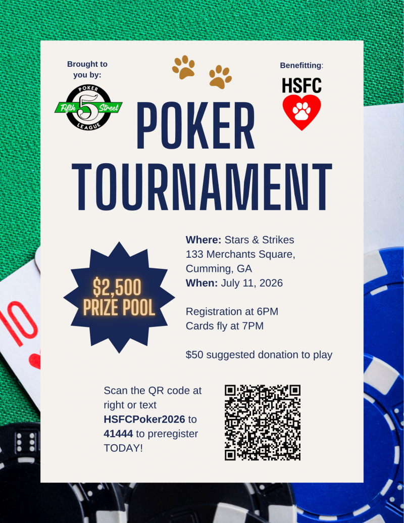 Poker Tournament Benefiting Humane Society of Forsyth County - Stars and Strikes at 5thstreetpoker.com